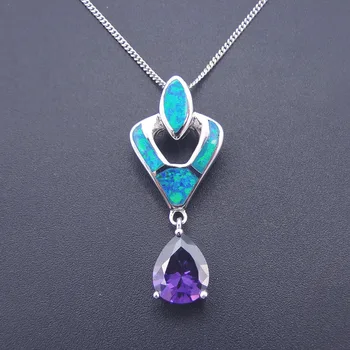 

100% 925 Sterling Silver Jewelry Women Pendants Blue Fire Opal Pendant Silver Pendant Necklace without Chain for Gift
