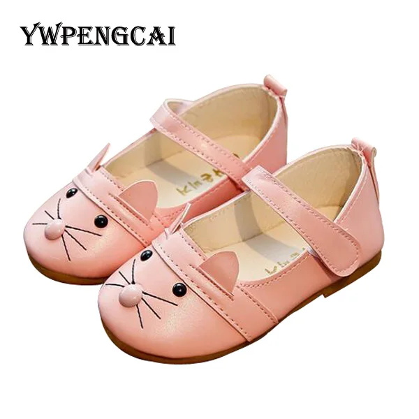 

Cute Cat Pattern Girls Shoes Autumn Baby Girl PU Leather Shoes Kids Casual Solid Colors Single Flat Shoes For Girl Size 21-30