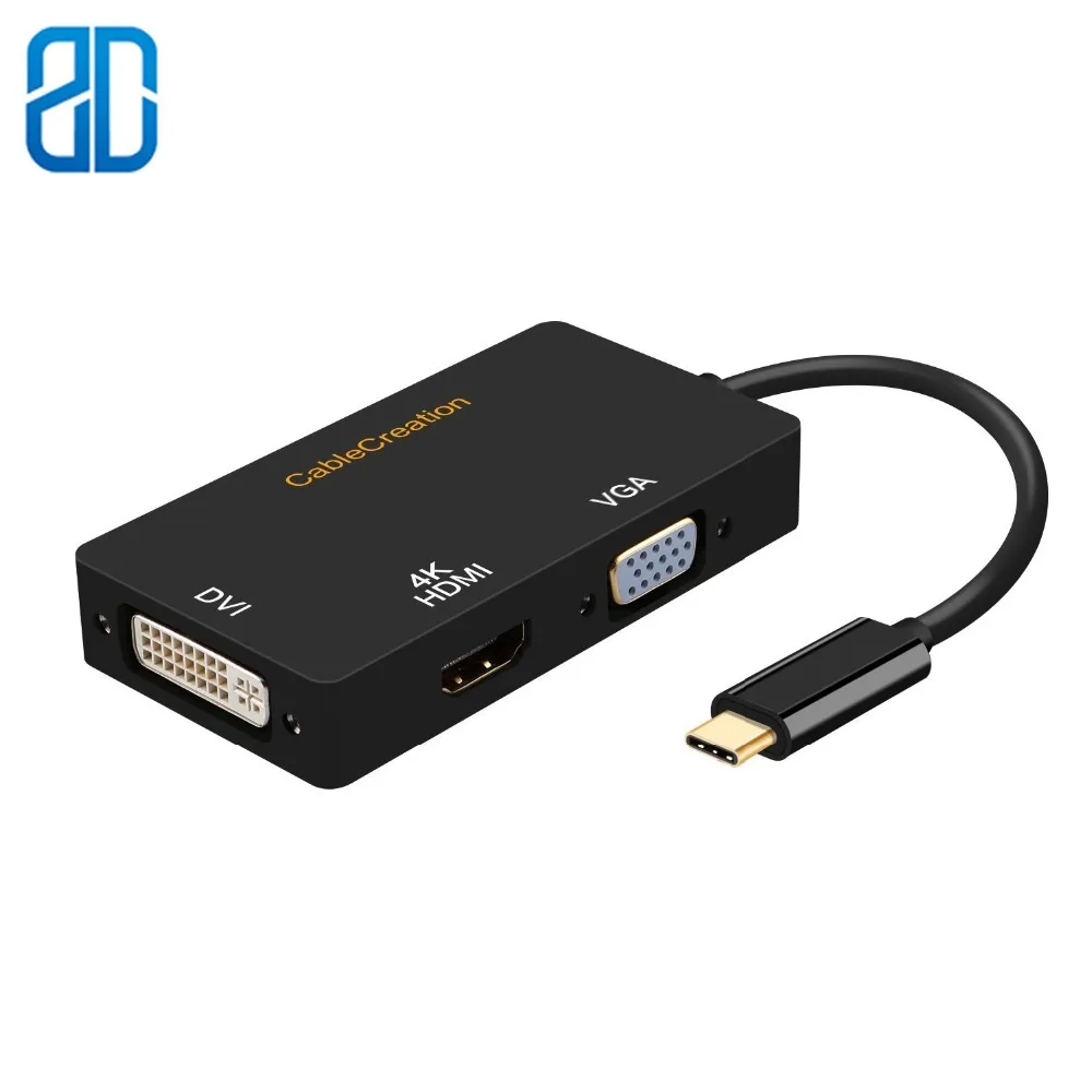 Адаптер 3 в 1 USB Type C папа-DVI + HDMI 4K VGA мама совместим с MacBook(Pro) iPad Pro/MacBook Air 2018 Chromebook |