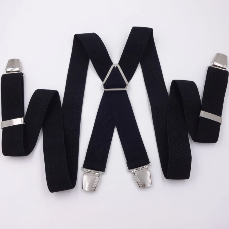 

OnnPnnQ Men High Quality 4Clips Suspenders Elastic Adjust 3.5cm Wide Large Size Braces Solid Plaid Pants Accessories For Male