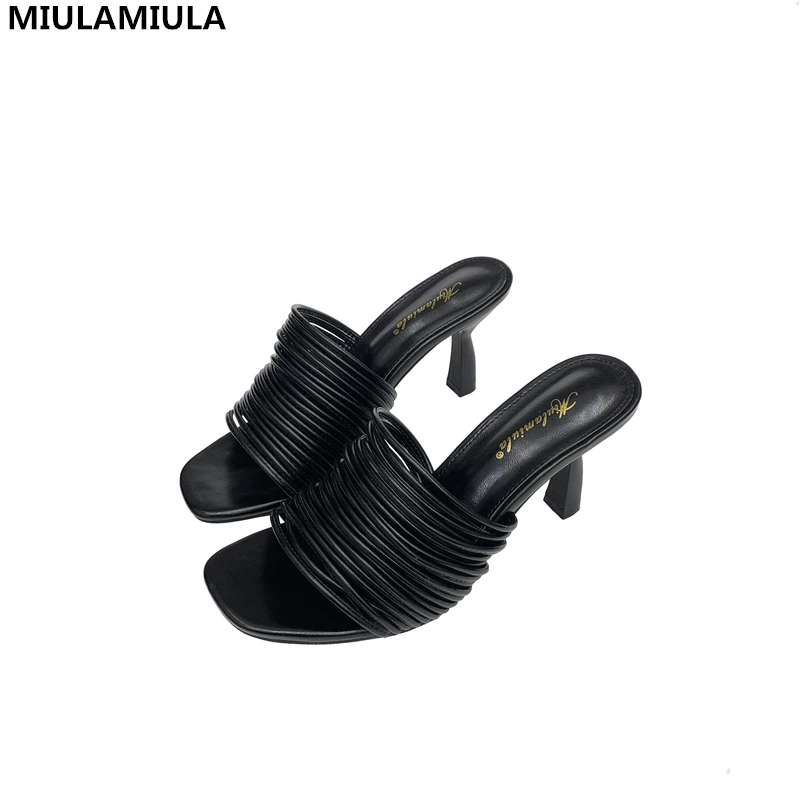 

MIULAMIULA Brand Designers 2019 Summer Fashion Black White Narrow Band High Heels Pumps Woman Shoes Slip On Loafers Mules 35-40
