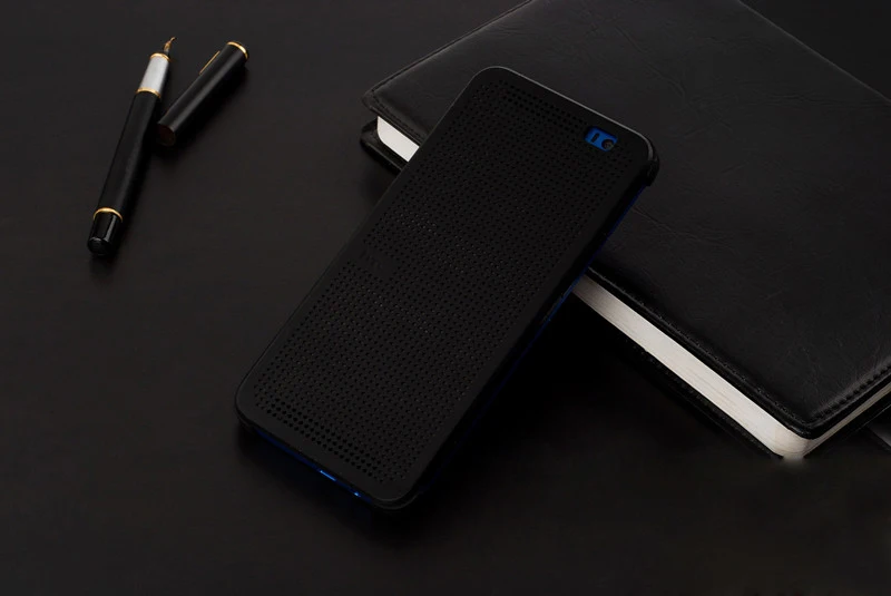 2015 Newest Flip Shell Cover case For HTC ONE M9 DOT VIEW Case with Sleep/wake Up Function phone case black/orange/grey