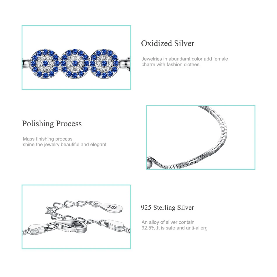 ELESHE, микро браслет с голубым кубическим цирконием, турецкий глаз, очаровательный браслет для женщин, 925 пробы, серебряный браслет, хорошее ювелирное изделие