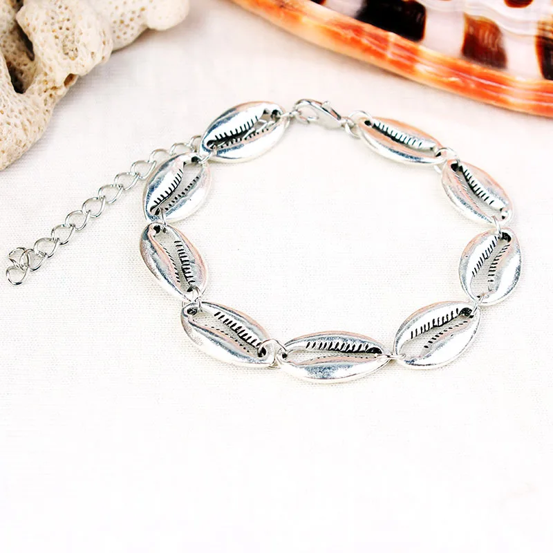 silver anklet Золотые, серебряные браслеты на ногу в виде раковины каури для женщин, цепочка на ногу с бусинами, цепочка на лодыжку, богемное пляжное ювелирное изделие - Окраска металла: silver anklet
