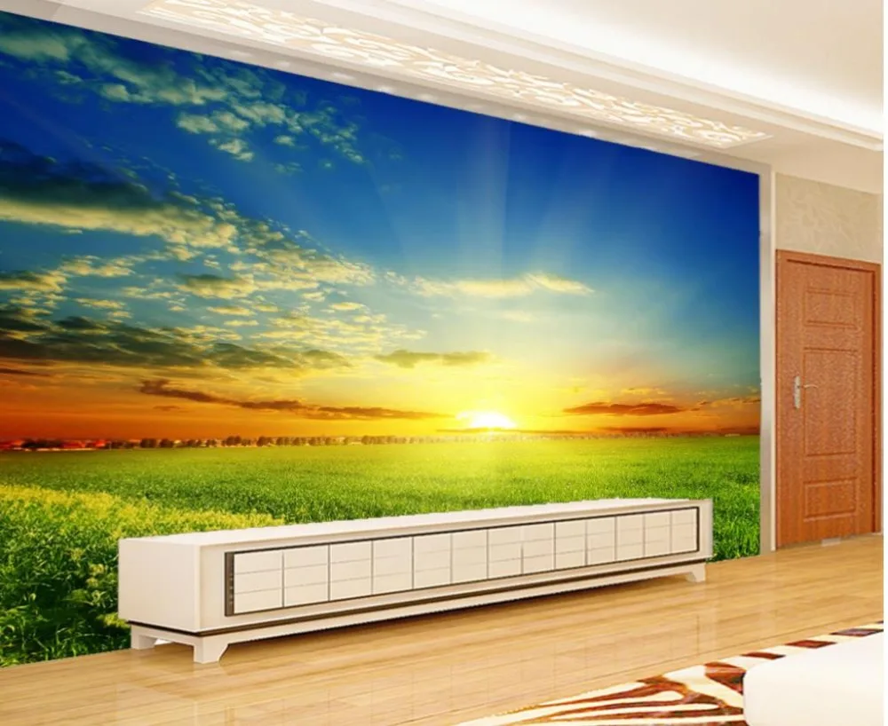 Decoration wallpaper for 3d Home  Sun TV backdrop green grassland scenery photo wall murals wallpaper 42cm hand woven goose feather wall backdrop art mirror pendant children room hanging decoration home ornament decor photo props