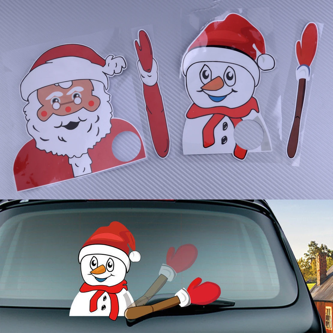 

DWCX PVC Universal Car Rear Windscreen Waving Arm Wiper Sticker Christmas Santa Claus Snowman Decals Styling Decor