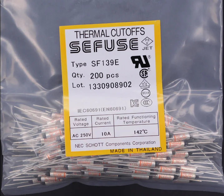 5 Pcs SF139E SEFUSE Cutoffs NEC Thermal Fuse 142°c 142 Degree 10a 250v for sale online 