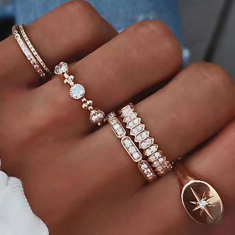 

Fashion Female Ring Set Crystal Droplet Rhinestone Charm Ring Set Female Party Jewelry Gift