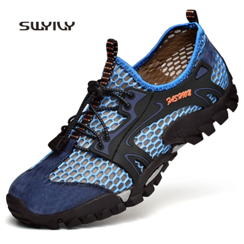 

SWYIVY Summer Hiking Shoes Men Sneankers Mesh Breathable 2019 Flat Male Outdoor Sport Shoes Comfortable Hiking Sneakers Shoes