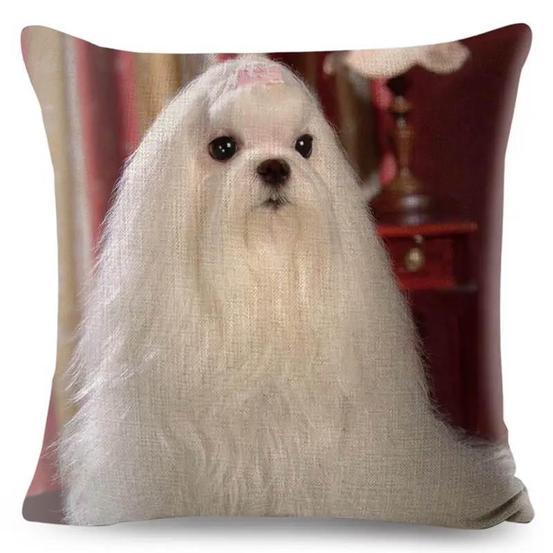 Cute Animal Pet Maltese Dog Pillow Cover Linen Cushion Covers 45*45cm Square Pillow Case Sofa Car Home Decoration Pillowcase - Цвет: 10