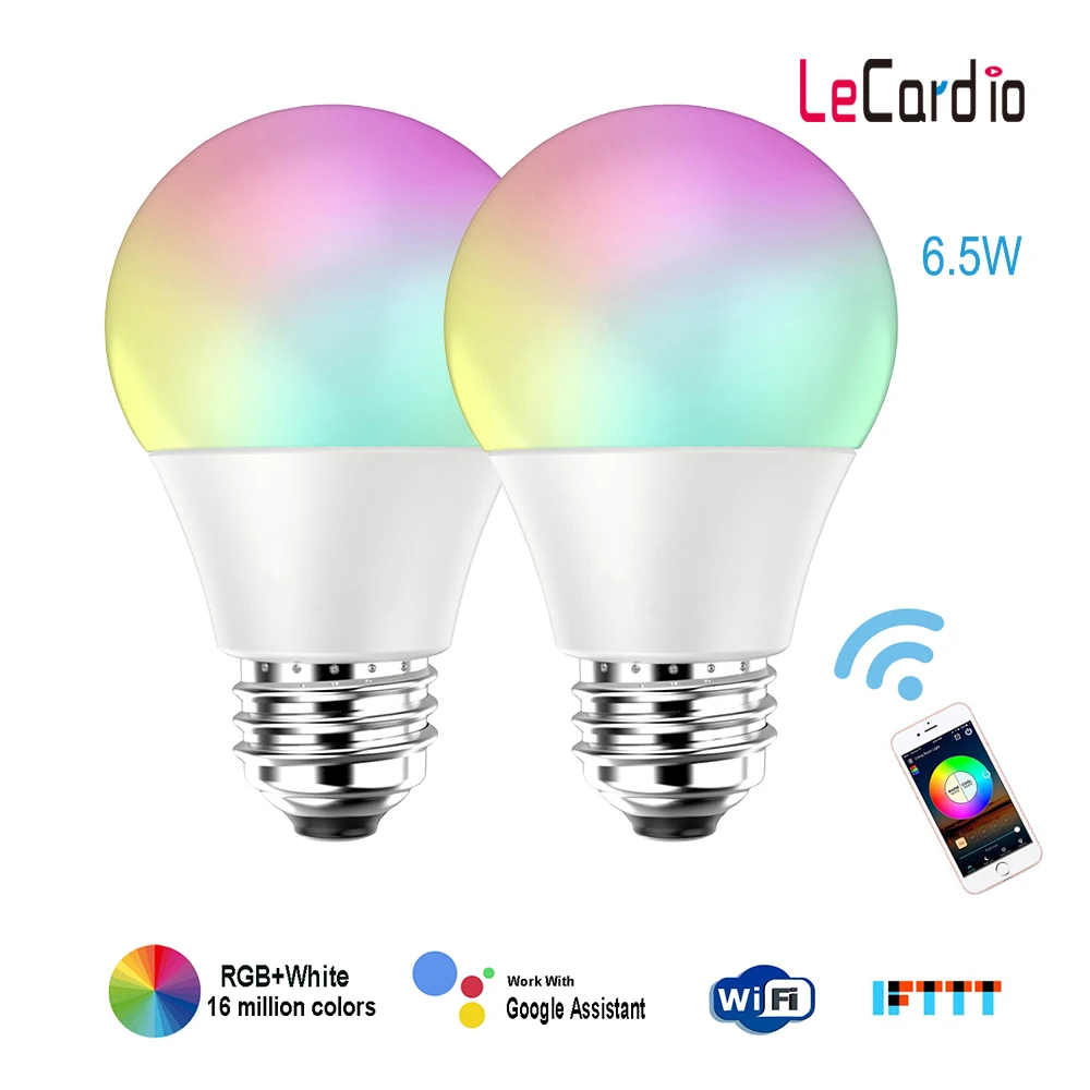 Умная Светодиодная лампа RGB с регулируемой яркостью E27 E26 2 шт.|Светодиодные лампы