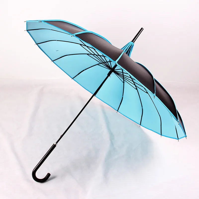 Зонт с защитой от ультрафиолета и длинной рукой, дождливый и Солнечный, разноцветный, пагода, зонты, реквизит для фотосессии, подарок принцессы, зонтик - Цвет: Синий