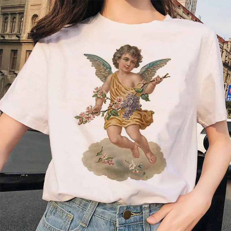 Angel Fashion Tees футболка Ullzang женская футболка с принтом Harajuku 90s Kawaii Одежда Футболка Топ летний Vogue grunge women ulzzang - Цвет: 4897