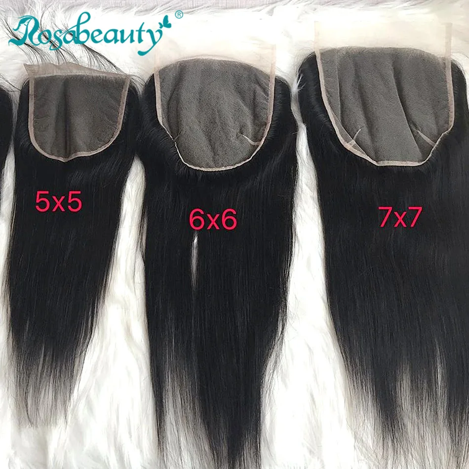 

Rosabeauty 7x7 Straight Hair Lace Closure Brazilian Human Virgin Hair Closure With baby hair Middle/Free/3 Part Shipping Free