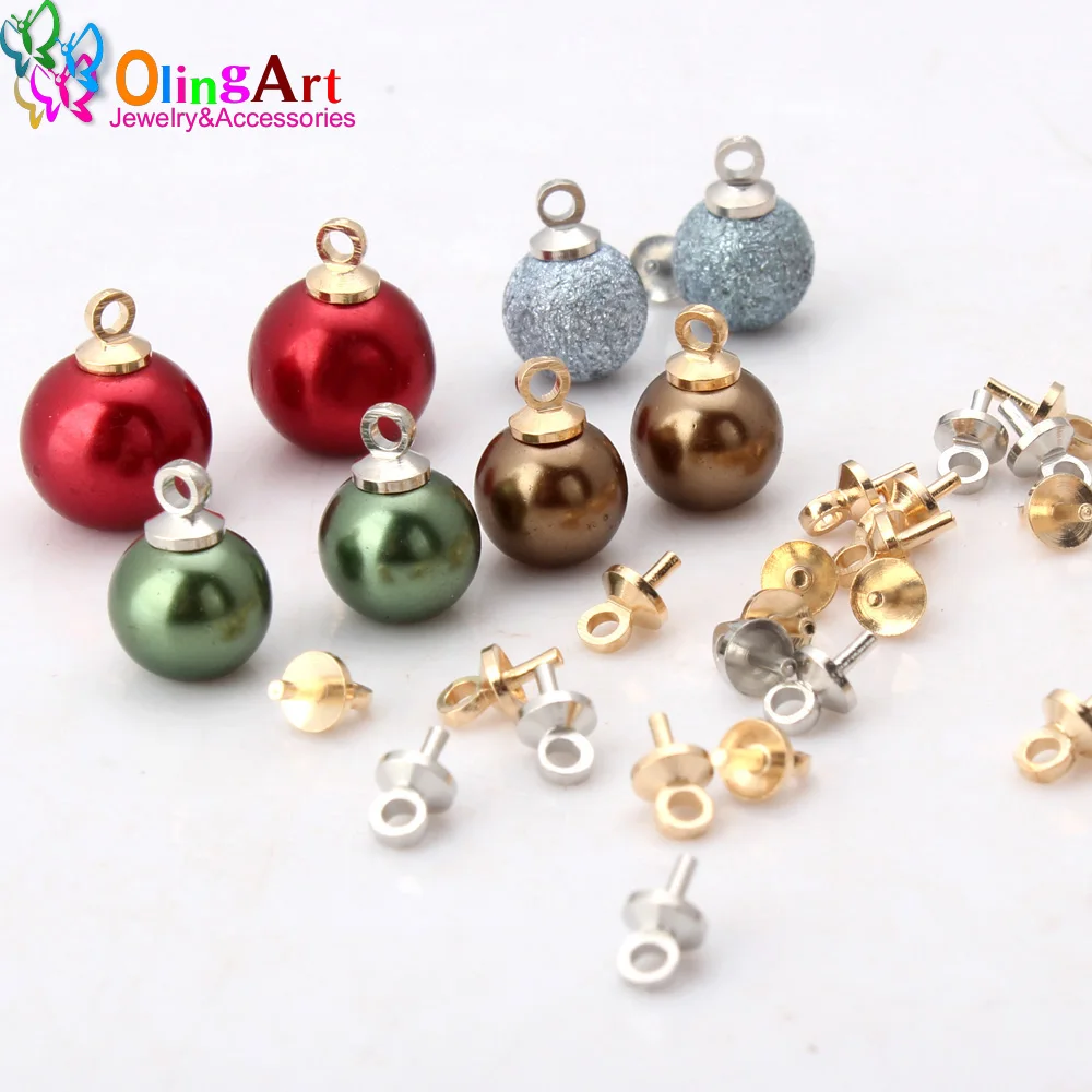 Olingart 4/5mm 50pcs/lot copper bead plate plating Rhodium/KC Gold special pearl small sling DIY pendant/earrings jewelry making