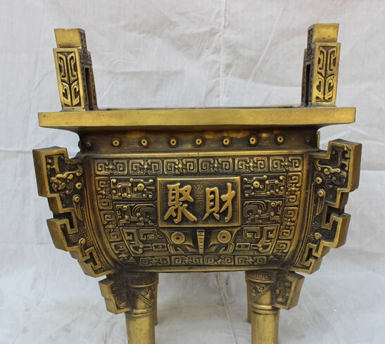 

xd 002723 15" Tibet Bronze Folk Buddhist Dragon Head Statue Ding Incense Burner Censer
