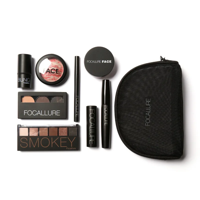 

FOCALLURE Brand 8 PCS Makup Tool Kit Cosmetics Including Eyeshadow Lipstick Powder Mascara With Make up Bag Makeup cosmetic Set