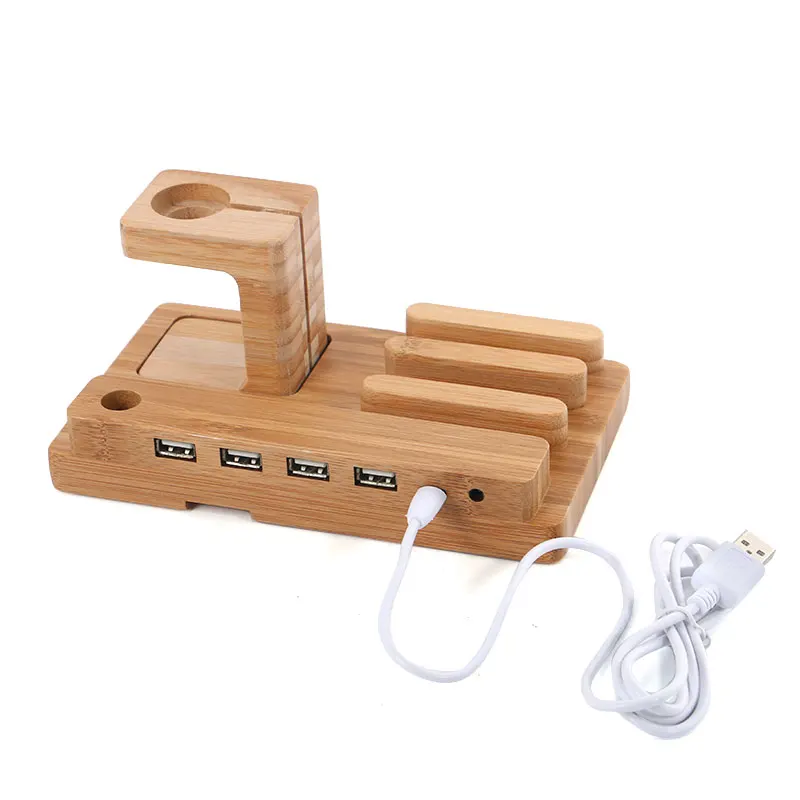 Multi function Bamboo Phone Desk Stand Holder for iPhone iPad mini for Apple Watch Charging Dock