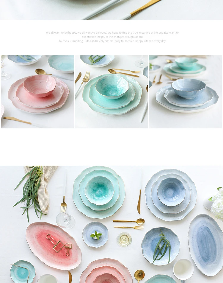 Lekoch, Европейский набор посуды, туманность, Пномпень, керамика, 3 цвета, 7 шт., комбинированная тарелка, миска, набор бытовой посуды