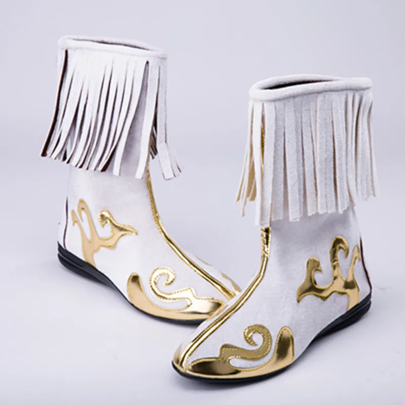 3 цвета; ботинки с кисточками; китайский национальный танец; ботинки в монгольском стиле; обувь для костюмированной вечеринки wukong; обувь для танцев в тибетском стиле - Цвет: white