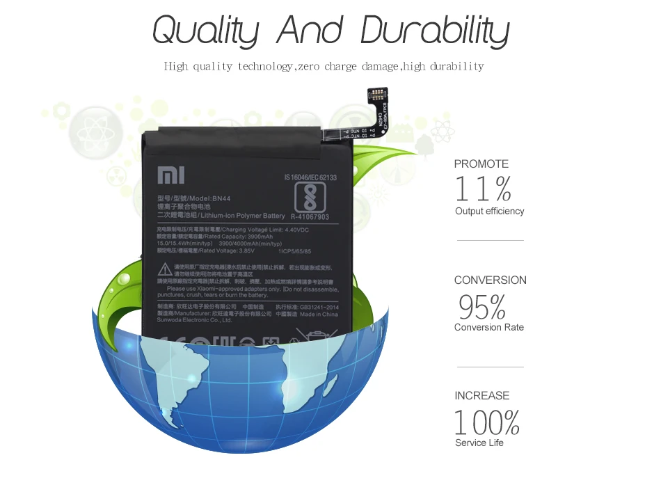 Аккумулятор для мобильного телефона Xiao mi, 4000 мА/ч, высокая емкость, полимерная замена, прочная батарея BN44 для Xiao mi Red mi 5 Plus