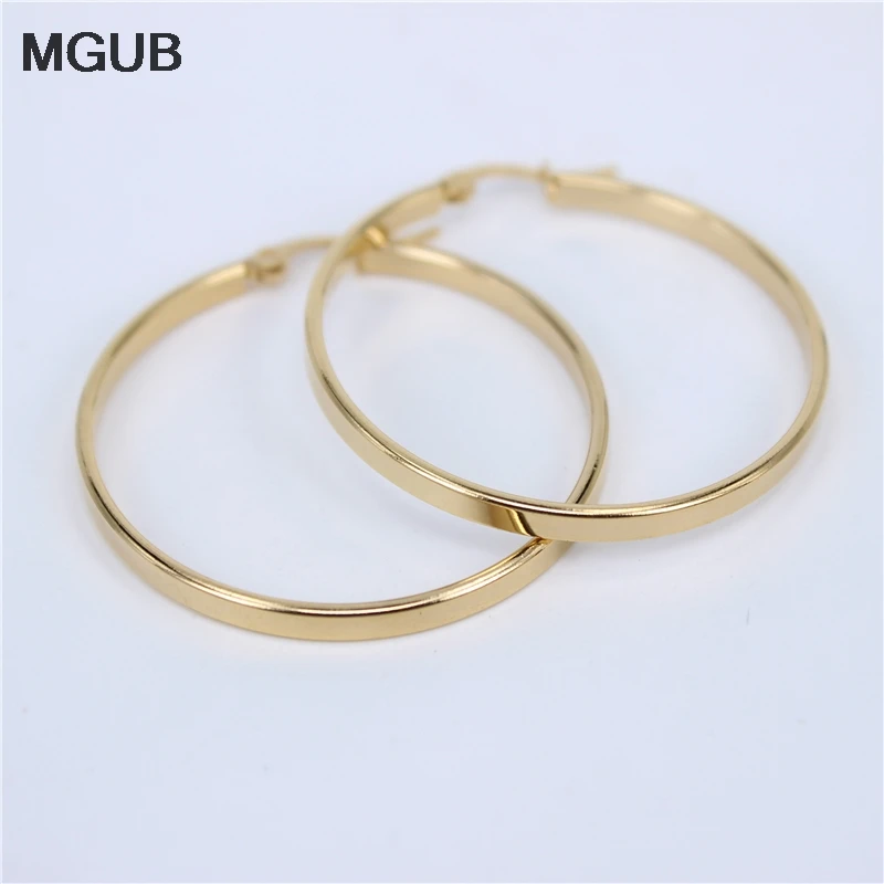 

MGUB Diameter 35MM-55MM Stainless Steel Jewelry Big crystal Hoop Earrings Gold Color Circle Round Earrings For Women LH505