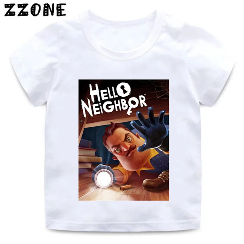 Детская Повседневная забавная одежда футболка с рисунком «Hello neigher» для мальчиков и девочек Летняя футболка с короткими рукавами для малышей-5225