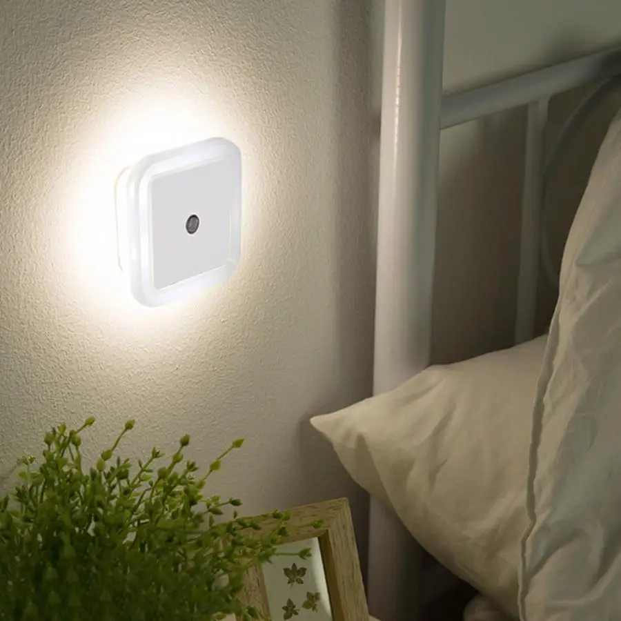 

LED Night Lamp Yellow Plastic Square Shape Warm Light Smart Light-control LED Night Decoration Lamp 110V-250V for Night Light