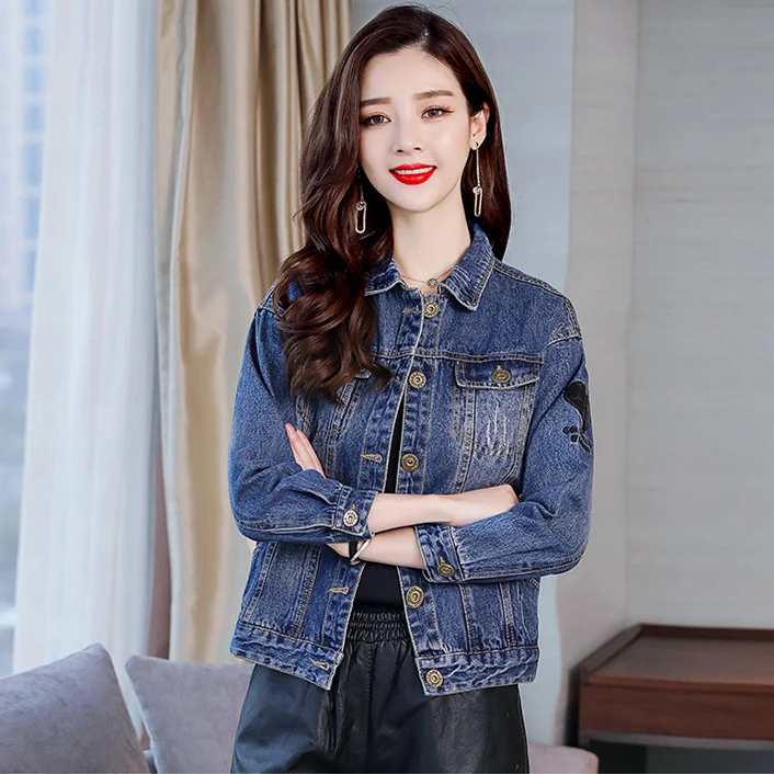 

Autumn Jacket Women 2019 Denim Blue Short Jackets Single Breasted Turn Down Collar Ladies Streetwear Casual Jeans Jacket Coat