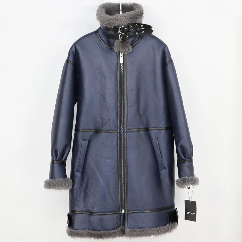 OFTBUY, зимняя женская куртка, пальто из натурального меха, натуральная кожа, натуральный мех мериноса, овечья шерсть, подкладка, двусторонний мех, уличная парка
