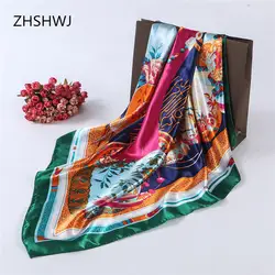 [Zhshwj] солнцезащитный крем женщина шарф красивый шарф 90*90 см высокого качества Имитация шелковый шарф награжден шаль площади хиджаб