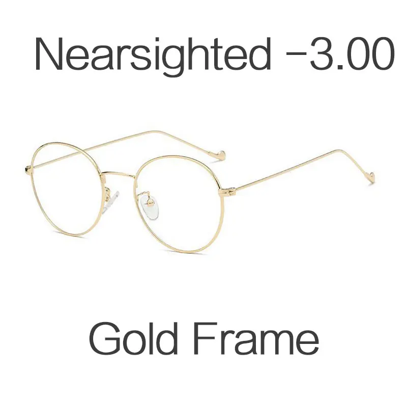 -3.00 HUHAITANG Round Nearsight Glasses Women Luxury Brand Anti Blue Light Computer Eye Glasses Frames For Men Clear Myopia Eyeglasses - Цвет оправы: -3.00
