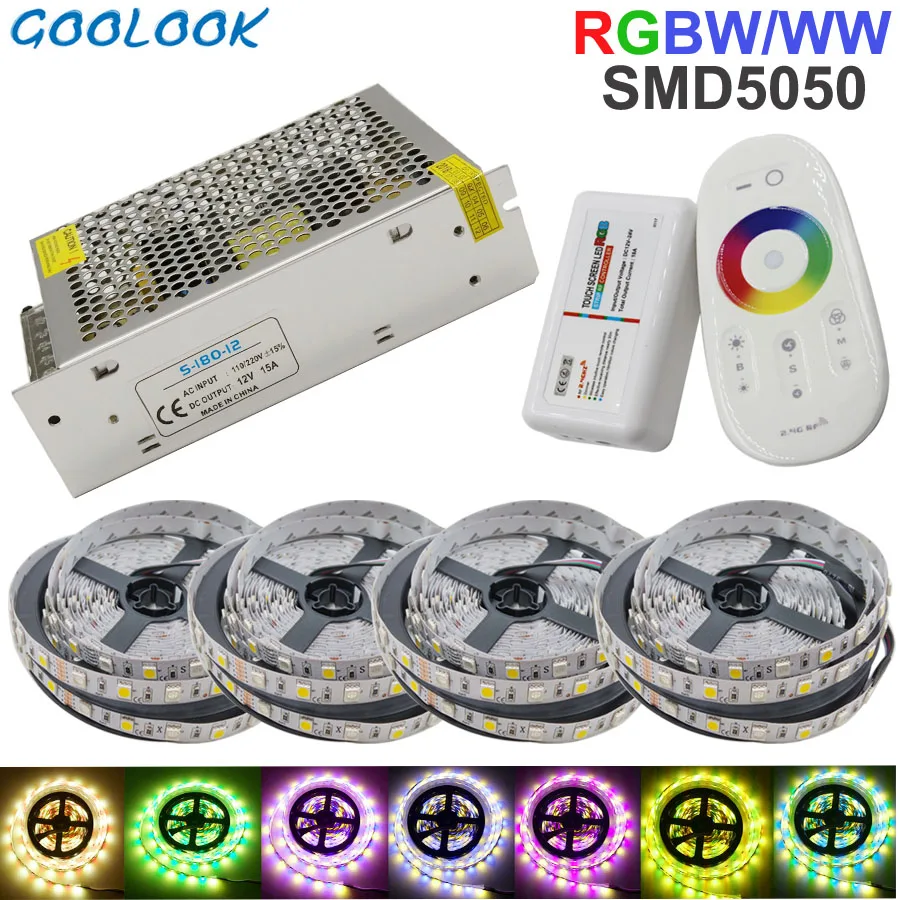 

Full Set RGBW 20M LED Strip Light Flexible Diode Stripe SMD 5050 Waterproof +RF Touch MiLight Controller + DC 12V Power Adapter