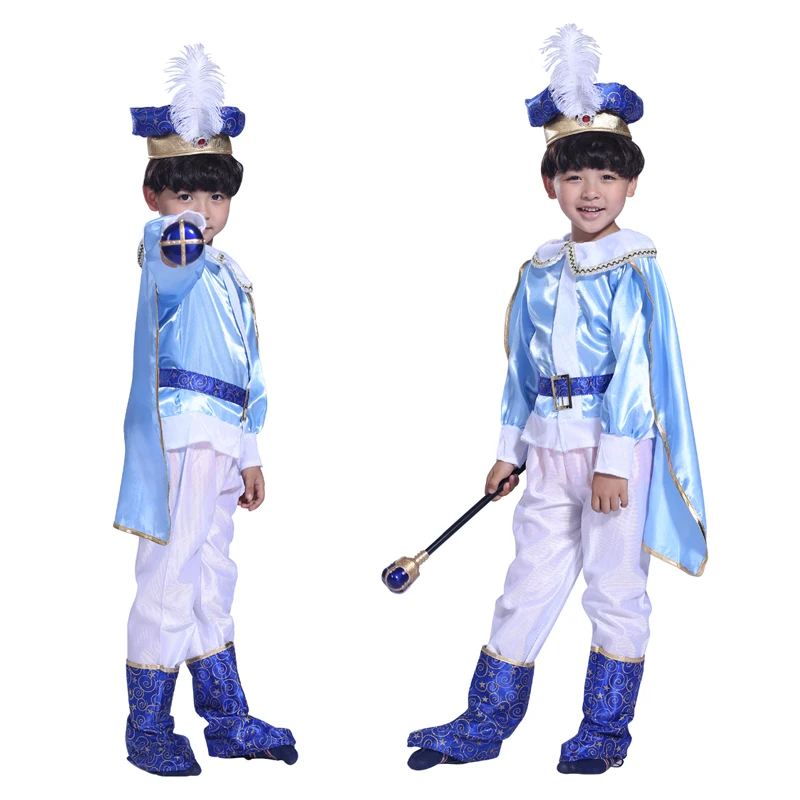 

Halloween Christmas Children boy king handsome prince blue costume masquerade costumes performing