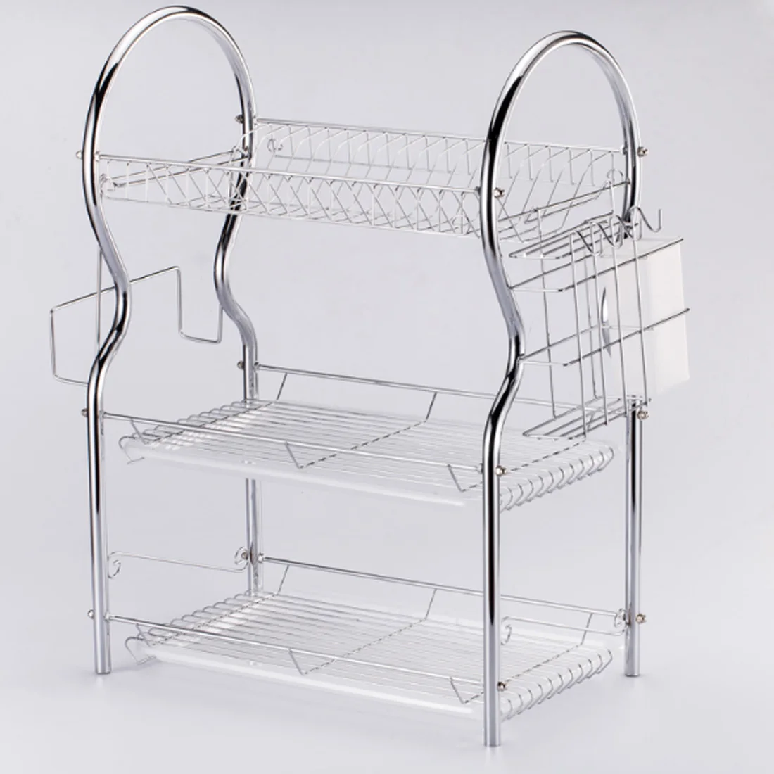 

3-Layer Kitchen Storage Racks Dish Rack Drain Rack Holder Tools - Human-Shape Dish Knife Chopboard Rack