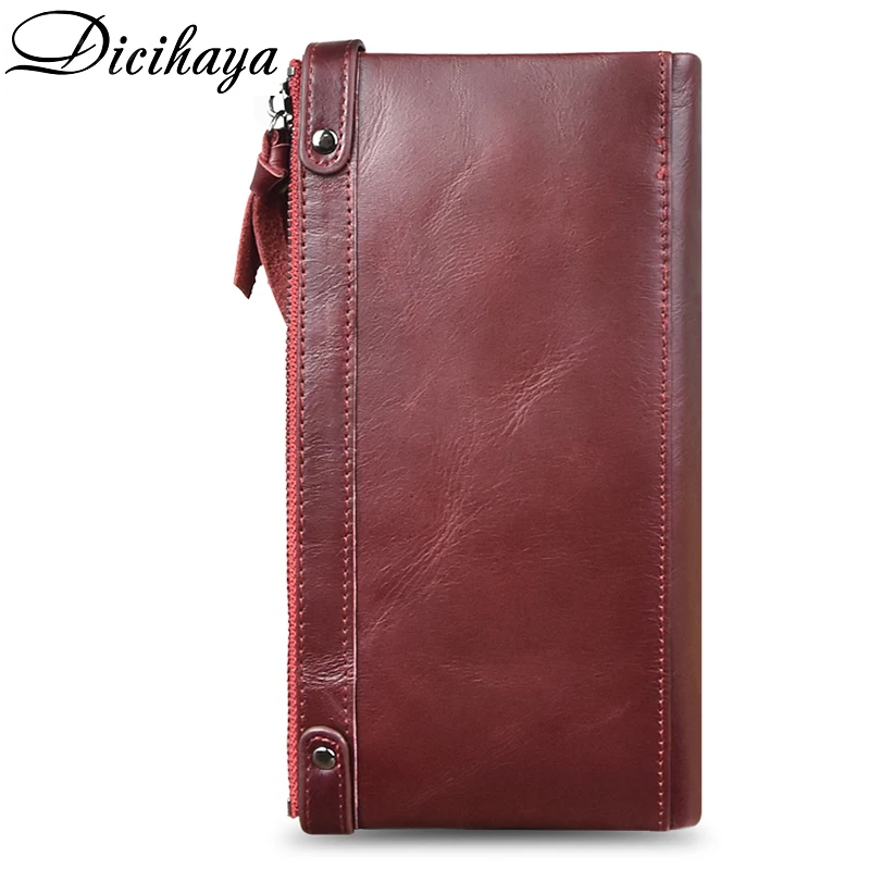 Najtaniej DICIHAYA luksusowej marki prawdziwej skóry kobiet portfel podwójne zamki skórzane portfele długi sprzęgła kieszonkowy na monety czerwony telefon torba