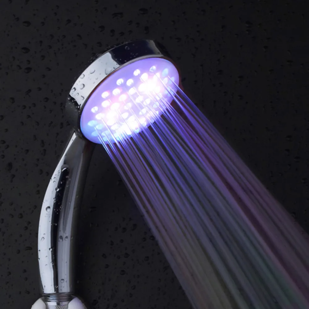 Romantic Automatic Magic 7 Color 5 LED Lights Handing Rainfall Shower Head Single Round Head RC-9816 for Water Bath Bathroom photo