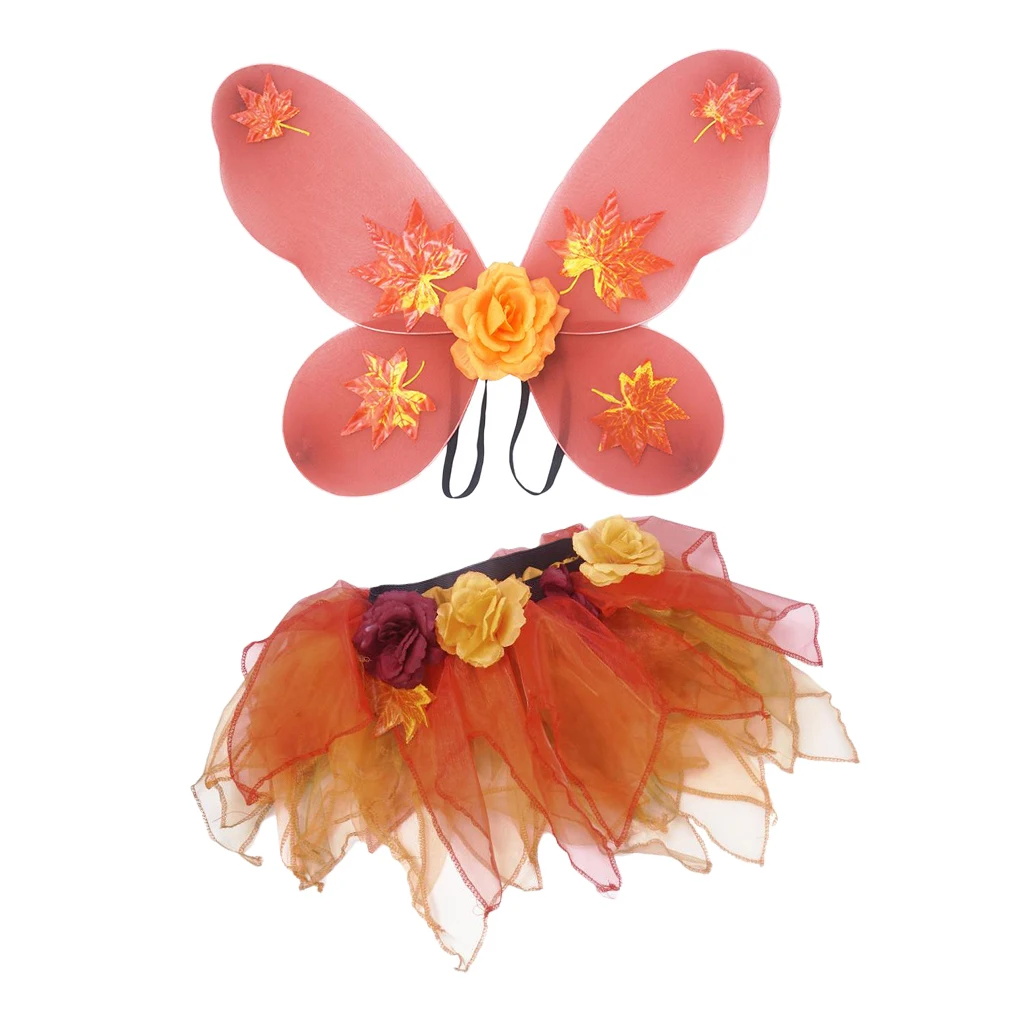 2pcs/Set Butterfly Fairy Wings for Girl Kids Tulle Dress Halloween Fancy Princess Dancing Costume Orange
