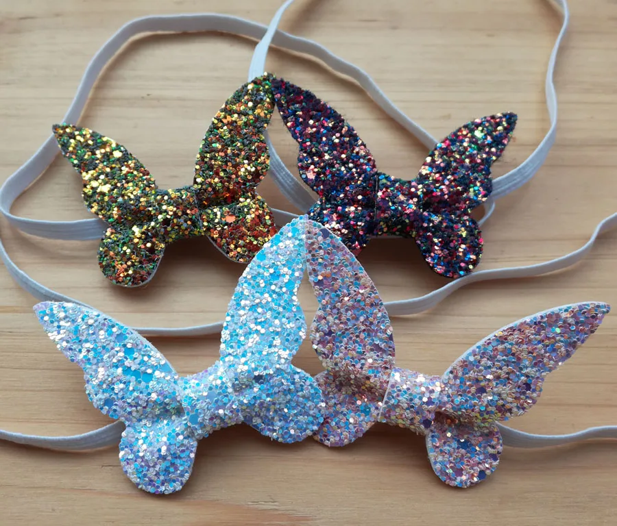 4 Colors Newborn Butterfly Leather Bows With Elastic Headband Leather