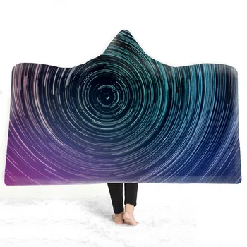 

3D Printed Plush Blue Hooded Blankets for Adults Kids Warm Wearable Fleece Woman Throw Blankets Microfiber Cloak on Sofa