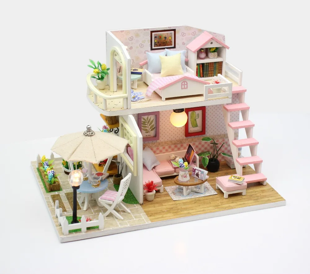 

DIY Wooden DollHouse Handmade Miniature Dollhouse Beside Beach With Music Box House Miniaturas Toys For Children Birthday Gifts