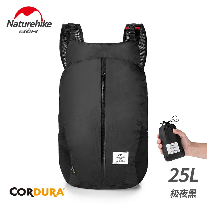 Naturehike открытый наплечный складной рюкзак Ультра-светильник, водонепроницаемый светильник, сумка для путешествий, сумка для хранения, водонепроницаемая YKK на молнии - Цвет: Черный цвет