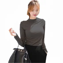 Весна осень модал футболка женская с длинным рукавом Повседневные топы хлопок футболка женская тонкая Половина Водолазка женские футболки 3871