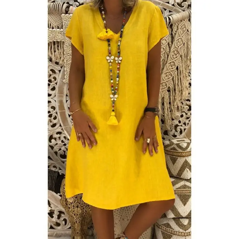 

Short-sleeved , blown-out women's wear, autumn and summer V-neck dress in stock