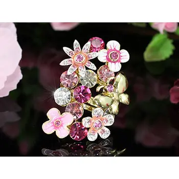 

Peacock Star Pink Flower Butterfly Ring use Austrian Crystal - CSR117