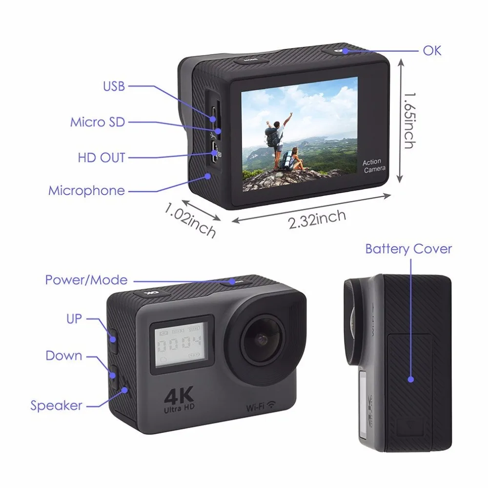 Dveetech 4 К действие Камера с Wi Fi 1080 P Full HD Водонепроницаемый 30 м Дайвинг Cam велосипед