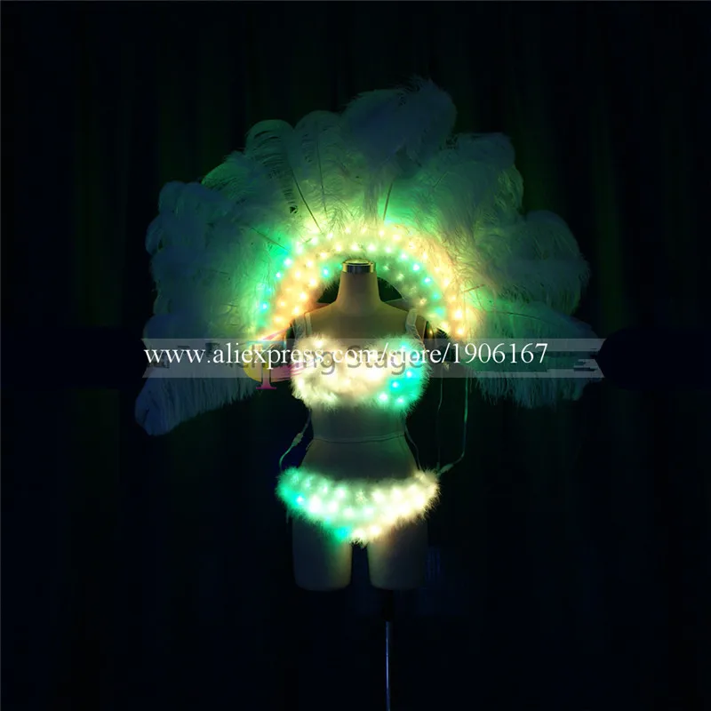 Programmable women sexy dance dresses led luminous light bra ballroom dance led costumes bar RGB clothes led wings singer4