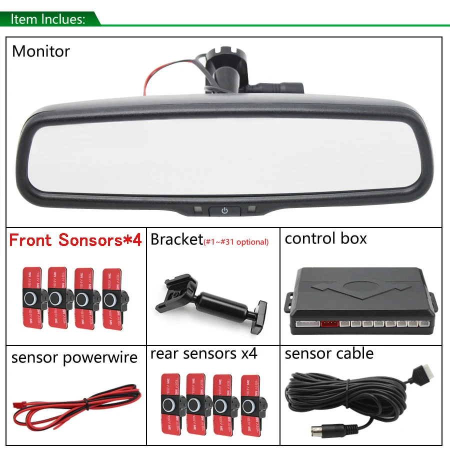 12-дюймовый внутреннее зеркало заднего вида монитор передний и задний датчик парковки с оригинальным кронштейном 8 шт. 16 мм плоские радарные sens