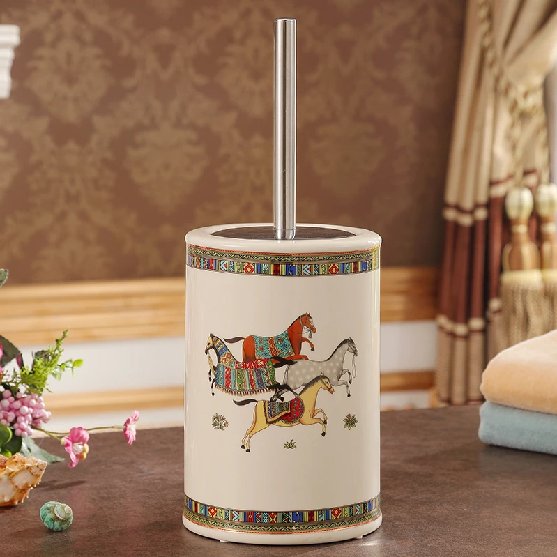 Horse Ceramic Creative Toilet Brush Bathroom Accessories Home Horse Ceramic Creative Toilet Brush Bathroom Accessories Home Decoration Handicraft Ornament Porcelain Figurines Decorations In Miniatures From