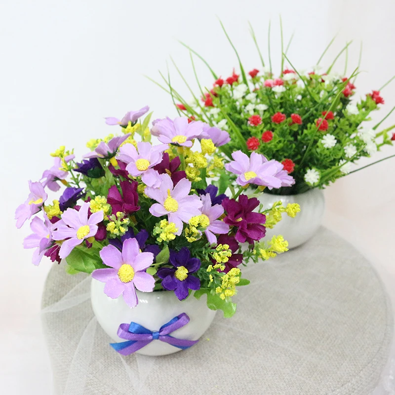 JAROWN Artificial Flowers Rose Quality Ceramics Vase +Silk Flowers Artificial Flower Set Home Decoration Home Flowers Decoration (1)